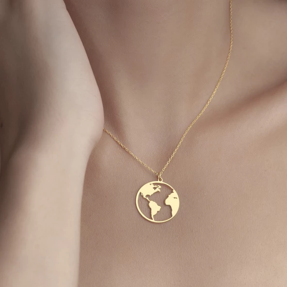 925 Ayar Gümüş Dünya Kolye - Resim 7
