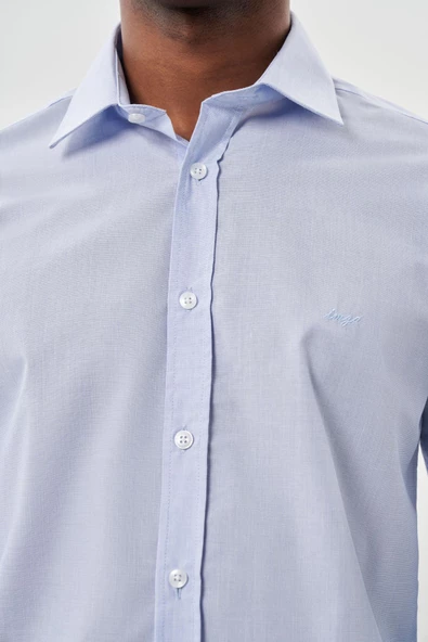 Mavi Uzun Kol Filafil Sert Yaka  Slim Fit Dar Kesim Basic Gömlek 1004225008 - Resim 4