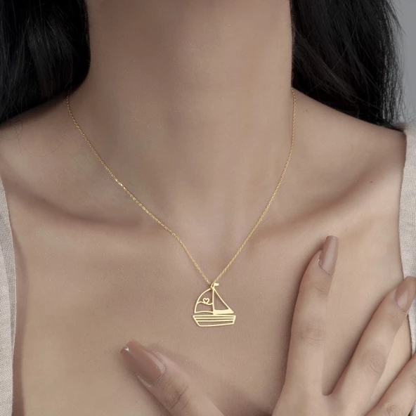 925 Ayar Gümüş Yelkenli Kolye - Resim 5