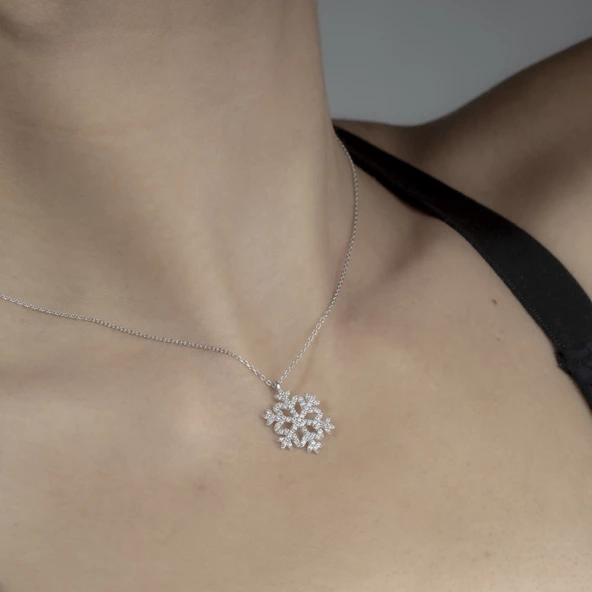 925 Ayar Gümüş Kar Tanesi Kolye - Resim 2