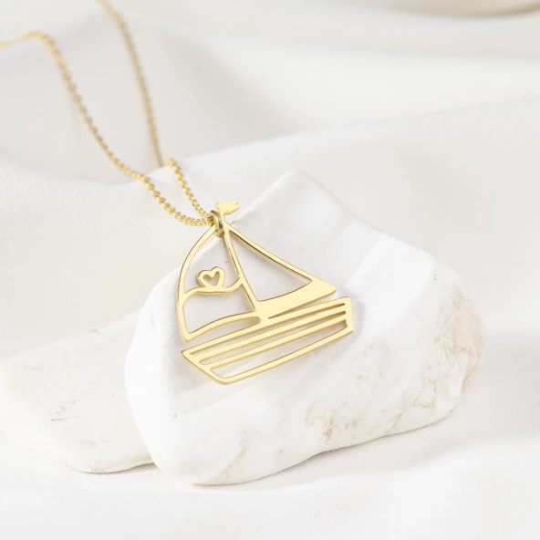 925 Ayar Gümüş Yelkenli Kolye - Resim 10