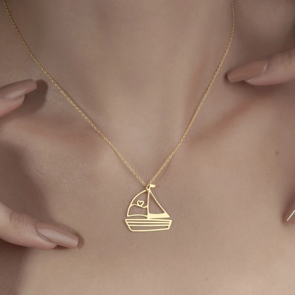 925 Ayar Gümüş Yelkenli Kolye - Resim 4