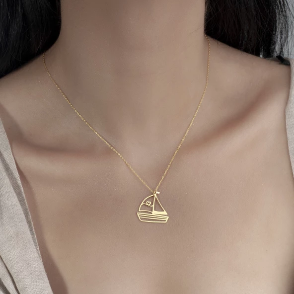 925 Ayar Gümüş Yelkenli Kolye - Resim 2