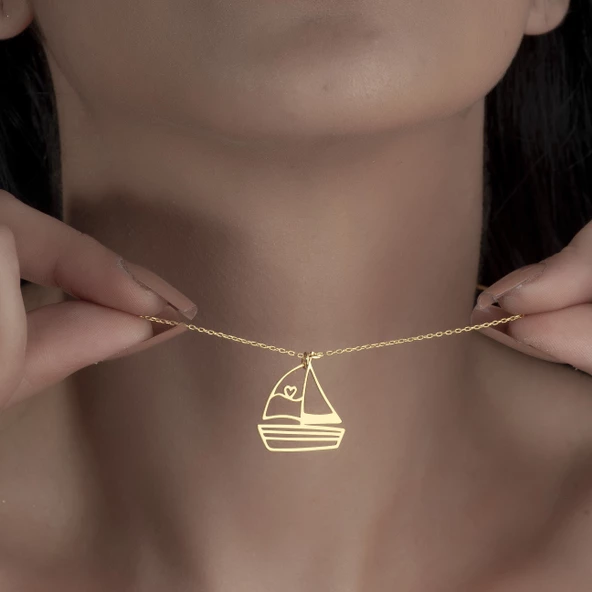 925 Ayar Gümüş Yelkenli Kolye - Resim 7