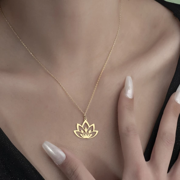 925 Ayar Gümüş Lotus Çiçeği Figürlü Kolye - 5