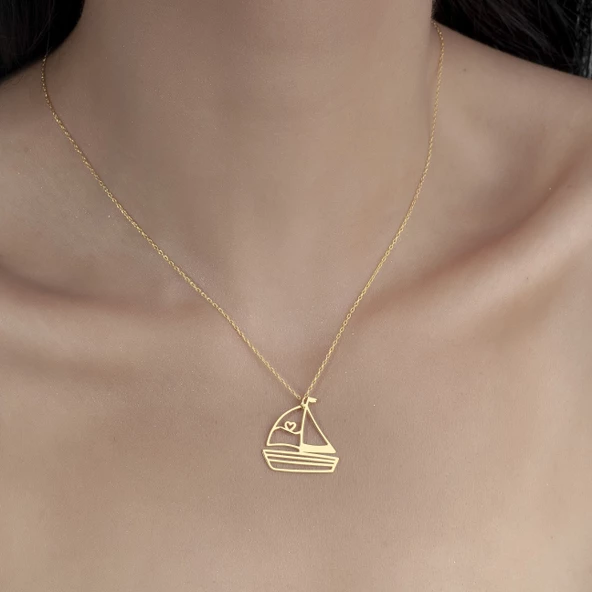 925 Ayar Gümüş Yelkenli Kolye ürün görseli 1