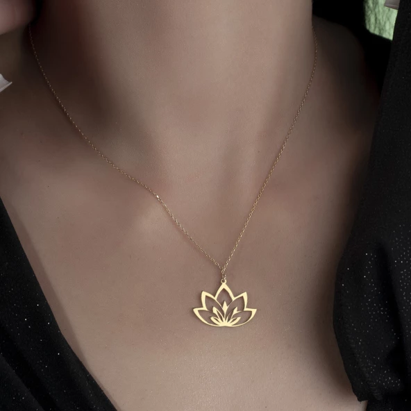 925 Ayar Gümüş Lotus Çiçeği Figürlü Kolye - 2
