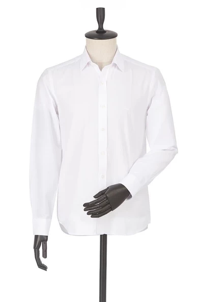Beyaz Uzun Kol Filafil Sert Yaka  Slim Fit Dar Kesim Basic Gömlek 1004220008