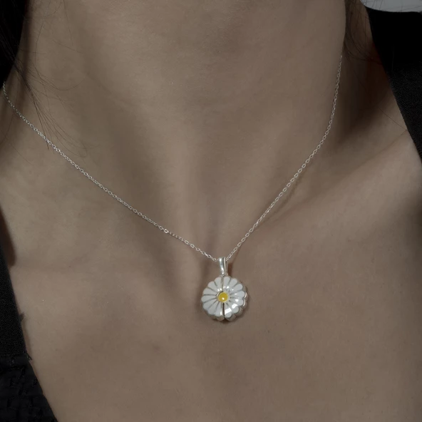 925 Ayar Gümüş Papatya Kolye - Resim 2