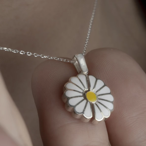 925 Ayar Gümüş Papatya Kolye - Resim 3