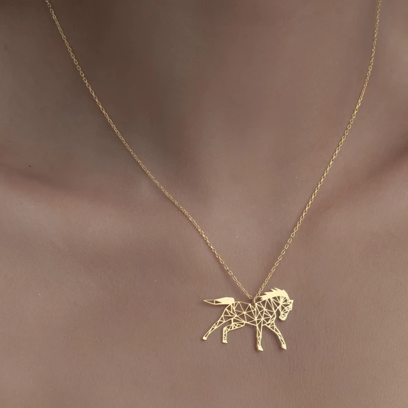 925Ayar Gümüş Origami At Figürlü Kolye Özel Tasarım - Resim 2