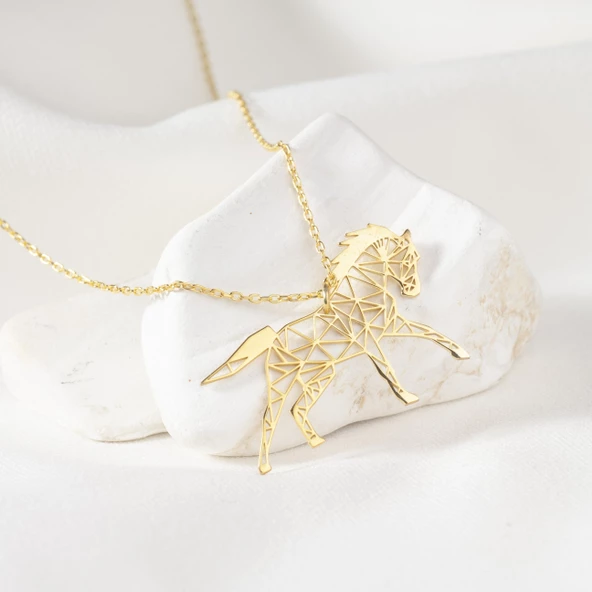 925Ayar Gümüş Origami At Figürlü Kolye Özel Tasarım - Resim 9