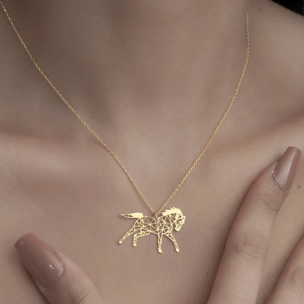 925Ayar Gümüş Origami At Figürlü Kolye Özel Tasarım - Resim 7