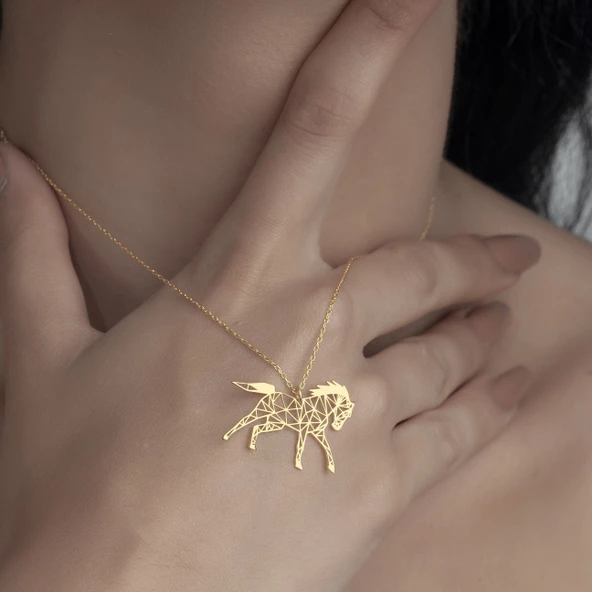 925Ayar Gümüş Origami At Figürlü Kolye Özel Tasarım - Resim 8