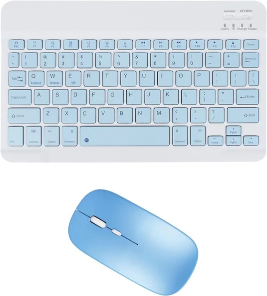 Samsung Galaxy Tab A9+ Plus X210 11" Uyumlu Kablosuz Bluetooth Şarj Edilebilir Klavye Mouse Seti - Mavi