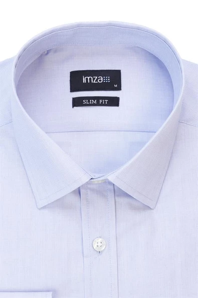 Mavi Uzun Kol Filafil Sert Yaka  Slim Fit Dar Kesim Basic Gömlek 1004215008 - Resim 2