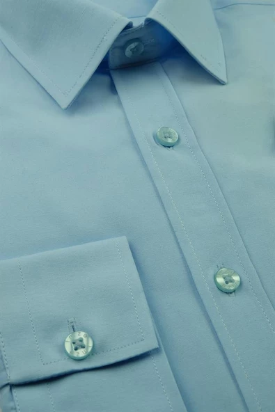 Saks Uzun Kol Sert Yaka  Slim Fit Dar Kesim Basic Gömlek 1004195057 - Resim 2