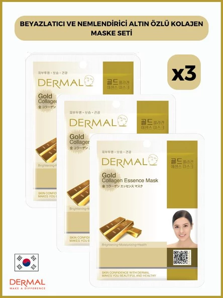 Dermal Beyazlatıcı Ve Nemlendirici Altin Özlü Kolajen Maske 23 Gr 3 Adet