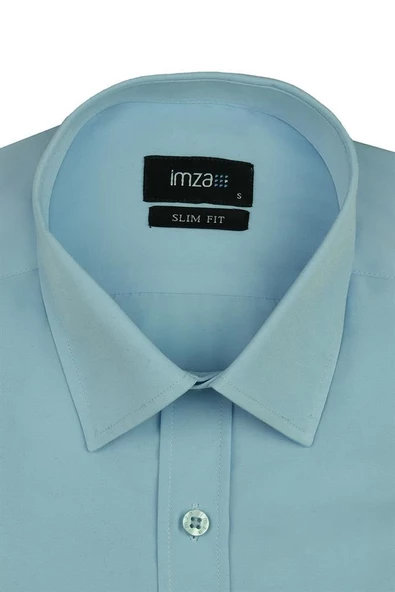 Saks Uzun Kol Sert Yaka  Slim Fit Dar Kesim Basic Gömlek 1004195057 - Resim 3