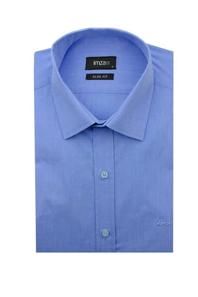 Mavi Uzun Kol Filafil Sert Yaka  Slim Fit Dar Kesim Basic Gömlek 1004210008