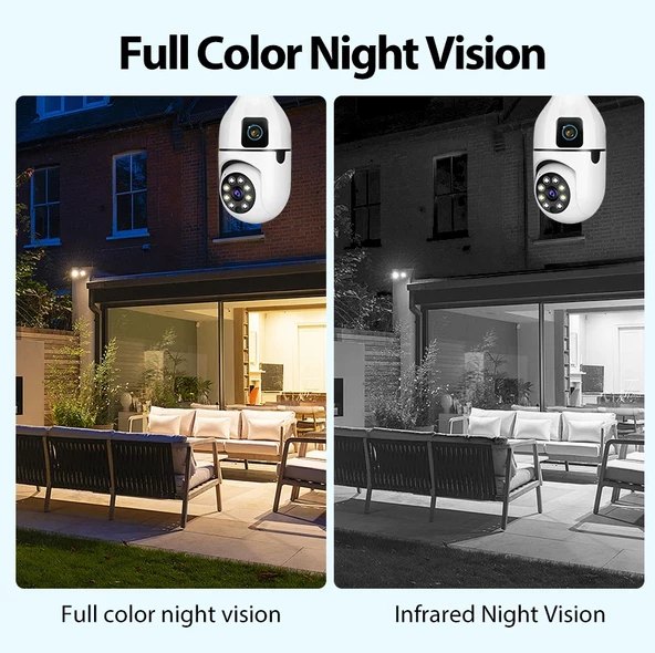 4MP Ampul Kablosuz Wifi Kamera Çift Lens  IP 2 Yönlü Ses Otomatik İzleme AI İnsansı Algılama - 2