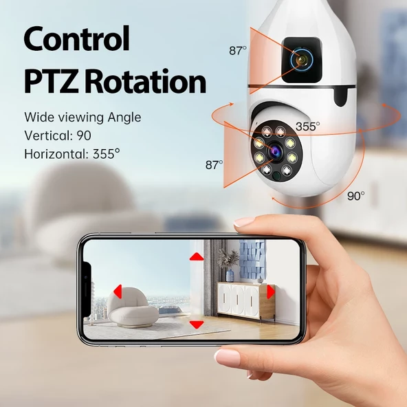 4MP Ampul Kablosuz Wifi Kamera Çift Lens  IP 2 Yönlü Ses Otomatik İzleme AI İnsansı Algılama - 3