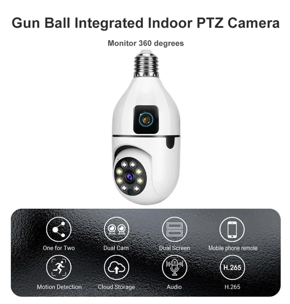 4MP Ampul Kablosuz Wifi Kamera Çift Lens  IP 2 Yönlü Ses Otomatik İzleme AI İnsansı Algılama - 5