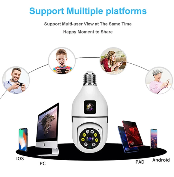 4MP Ampul Kablosuz Wifi Kamera Çift Lens  IP 2 Yönlü Ses Otomatik İzleme AI İnsansı Algılama - 4