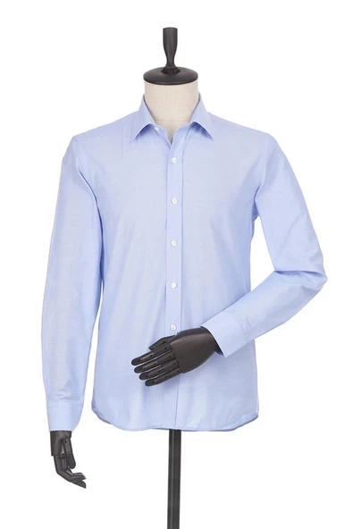 Mavi Uzun Kol Filafil Sert Yaka  Slim Fit Dar Kesim Basic Gömlek 1004190008