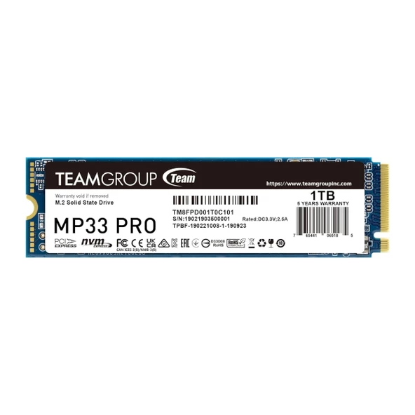 Team MP33 Pro TM8FPD001T0C101 1TB (2100/1700MB/s) M.2 2280 PCIe 3.0 NVMe SSD