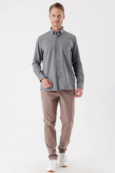 Füme Uzun Kollu Gabardin Sert Yaka Cepli Casual Comfort Fit Rahat Kesim Gömlek 1004235108 - 7