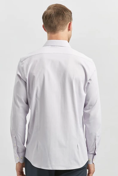 Lila Uzun Kol Düz Bez Ayağı 032 Sert Yaka Classic Slim Fit Gömlek 1004240334 - Resim 6