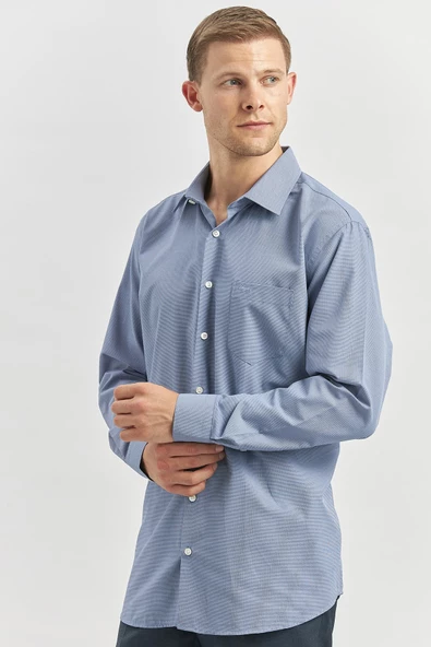 Koyu Lacivert Uzun Kol Kendinden 041 Classic Comfort Fit Gömlek 1004240255