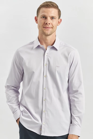 Lila Uzun Kol Düz Bez Ayağı 032 Sert Yaka Classic Slim Fit Gömlek 1004240334