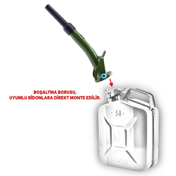 Metal Benzin Bidonu 10 Litre Akaryakıt Mazot Sıvı Taşıma Doldurma Depolama Bidonu + Aktarma Borusu - 5