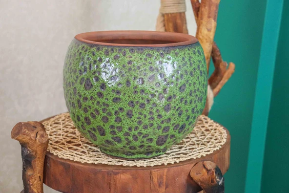 Bitki Tasarımı Yeşil Şekilli Artistik Çift Sırlı İç Ve Dış Mekan Kullanımlı Toprak Terrakota Saksı Saksılık Salon Çiçeklik - Resim 7