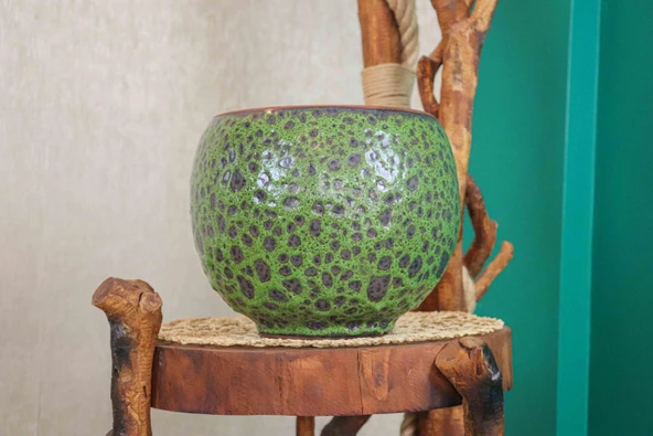 Bitki Tasarımı Yeşil Şekilli Artistik Çift Sırlı İç Ve Dış Mekan Kullanımlı Toprak Terrakota Saksı Saksılık Salon Çiçeklik - Resim 5