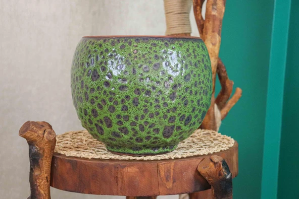 Bitki Tasarımı Yeşil Şekilli Artistik Çift Sırlı İç Ve Dış Mekan Kullanımlı Toprak Terrakota Saksı Saksılık Salon Çiçeklik - Resim 6