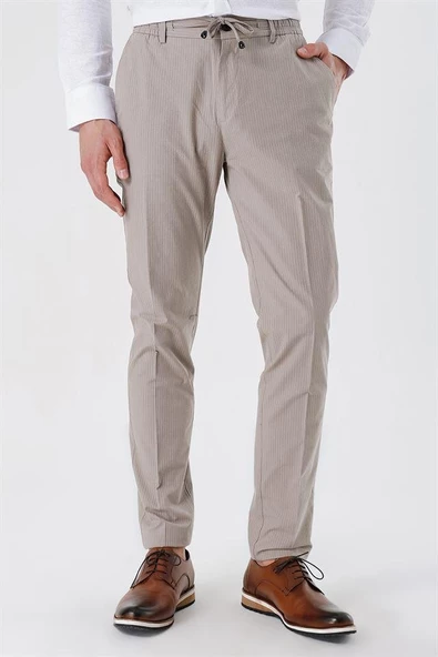 Koyu Bej Pamuklu Yandan Cepli Casual Slim Fit Jogger Pantolon 1003230159