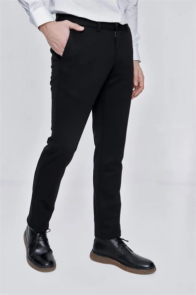 Siyah Esnek Lastikli Yandan Cepli Casual Slim Fit Pantolon 1003225174