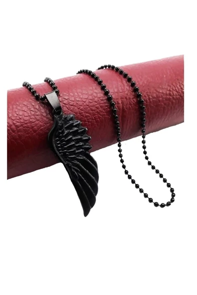 Mat Siyah Renk Erkek Melek Kanadı Kolye - 2