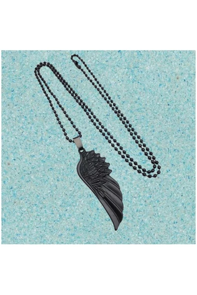 Mat Siyah Renk Erkek Melek Kanadı Kolye - 3
