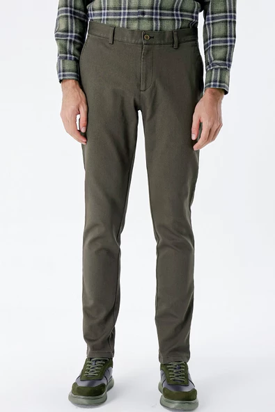 Koyu Haki Pamuklu Yandan Cepli Casual Slim Fit Chino Pantolon 1003235120 ürün görseli
