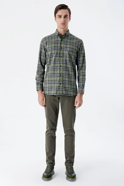 Koyu Haki Pamuklu Yandan Cepli Casual Slim Fit Chino Pantolon 1003235120 - Resim 2