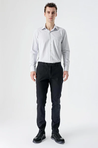 Siyah Pamuklu Yandan Cepli Casual Slim Fit Chino Pantolon 1003235117 - Resim 3