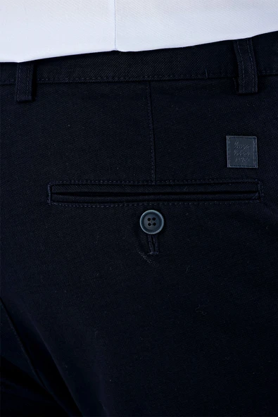 Koyu Lacivert Pamuklu Yandan Cepli Casual Slim Fit Chino Pantolon 1003235117 - Resim 6