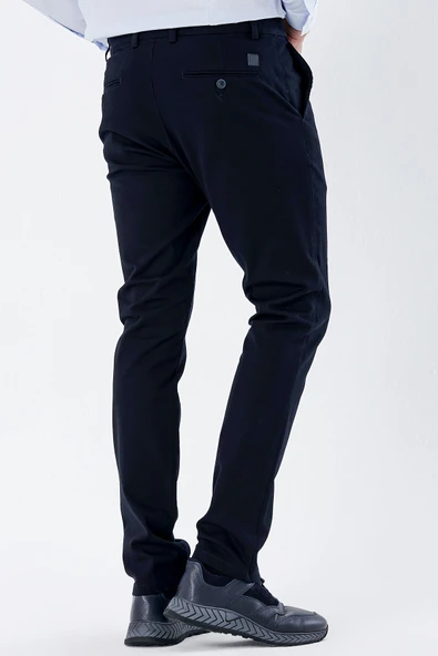 Koyu Lacivert Pamuklu Yandan Cepli Casual Slim Fit Chino Pantolon 1003235117 - Resim 5