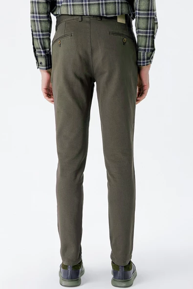 Koyu Haki Pamuklu Yandan Cepli Casual Slim Fit Chino Pantolon 1003235120 - Resim 3