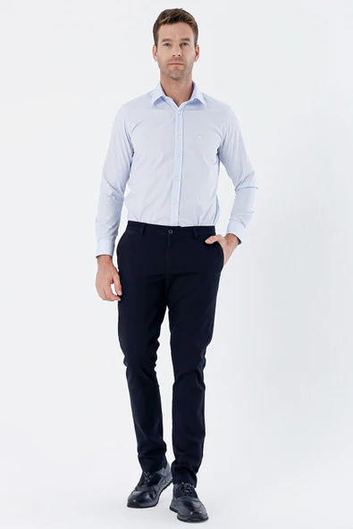 Koyu Lacivert Pamuklu Yandan Cepli Casual Slim Fit Chino Pantolon 1003235117 - Resim 4