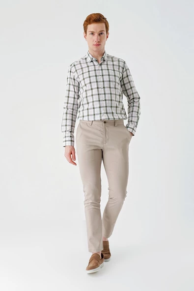 Koyu Bej Esnek Yandan Cepli Casual Slim Fit Chino Pantolon 1003240113